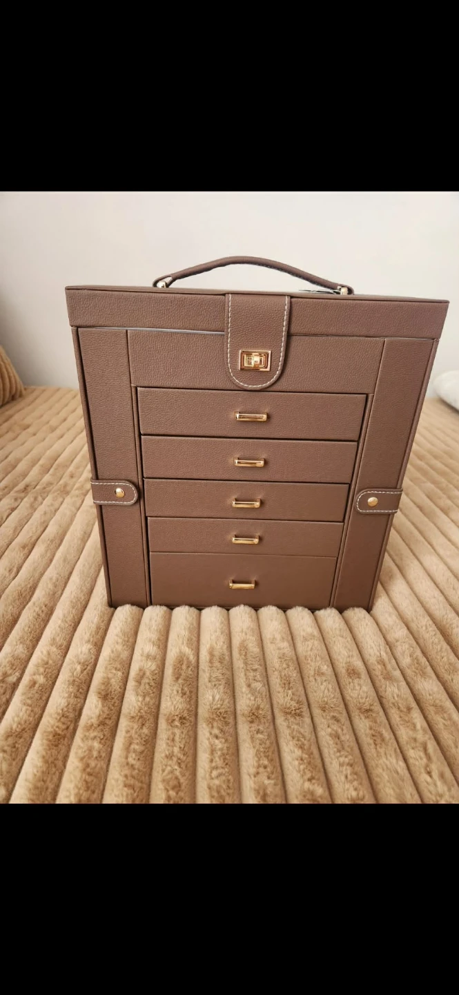 Brown Faux Leather Jewellery Box Organizer with 6 Drawers
