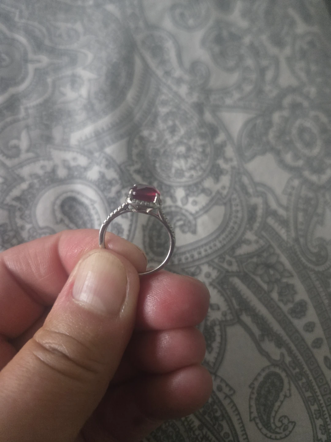 Cushion Cut Red Gemstone Ring with Pave sterling silver - photo 2