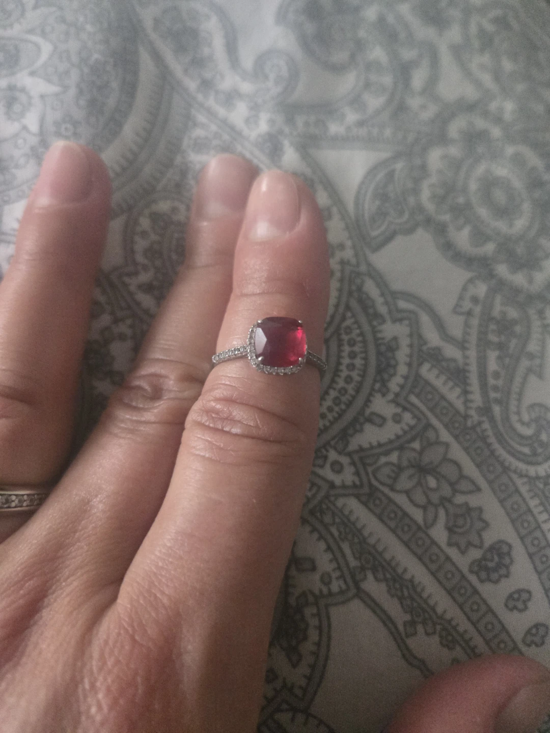 Cushion Cut Red Gemstone Ring with Pave sterling silver - photo 3