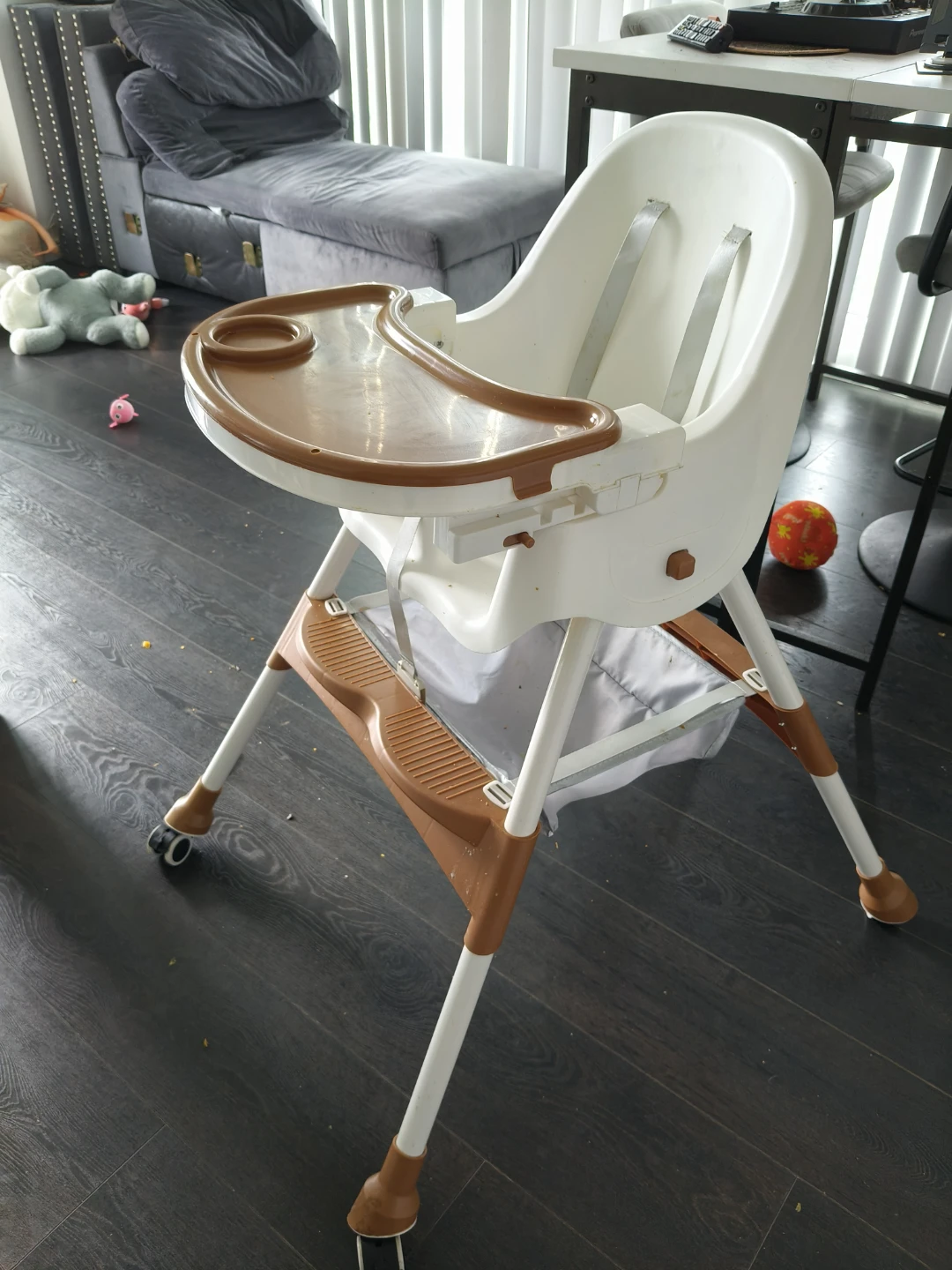 White and Brown Baby High Chair with Tray