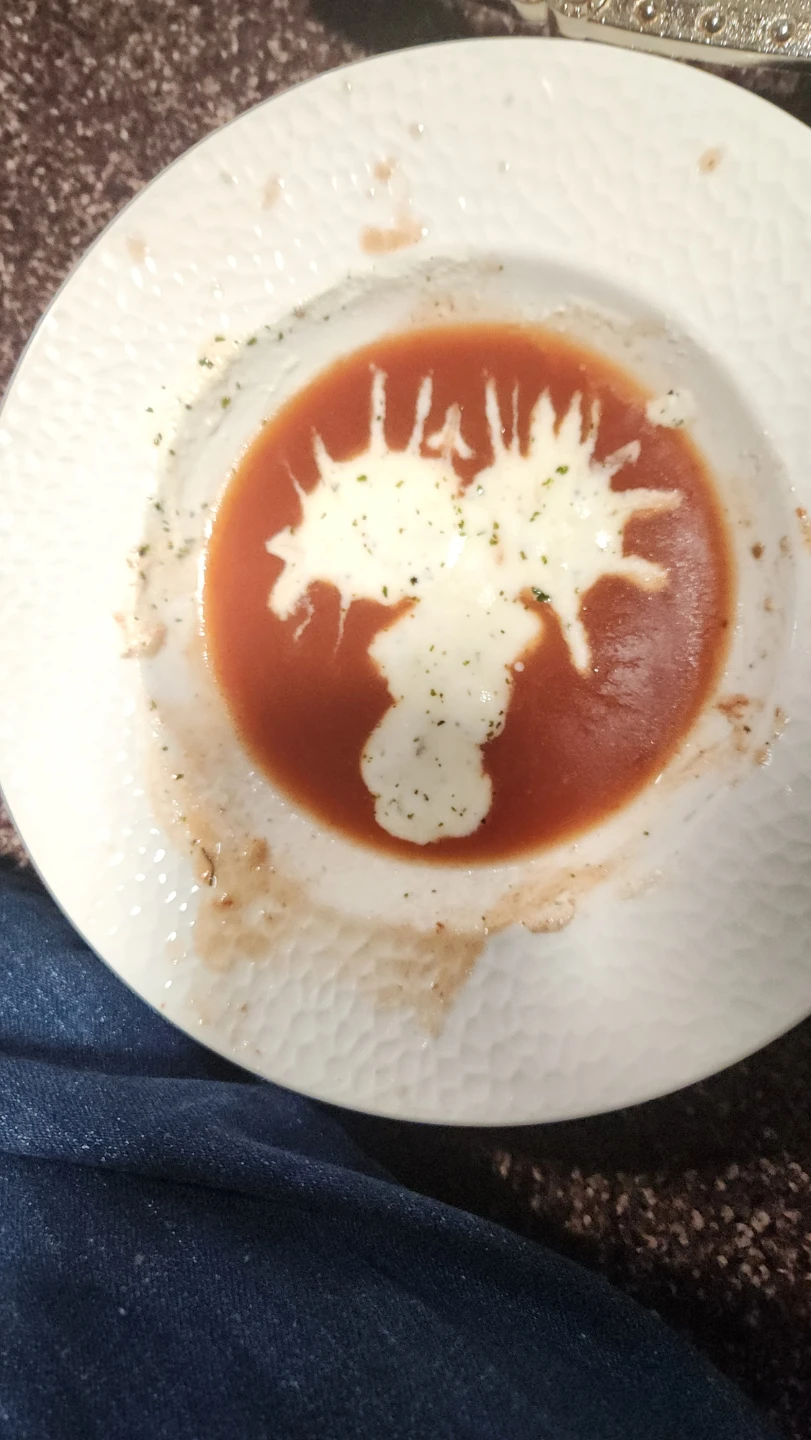 Tomato Soup with Cream Garnish