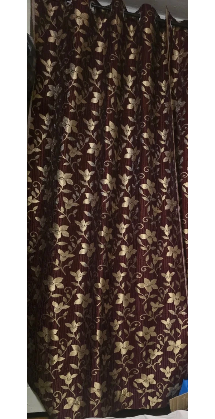 Two Burgundy   gold shimmering Floral Pattern Curtains . - photo 2