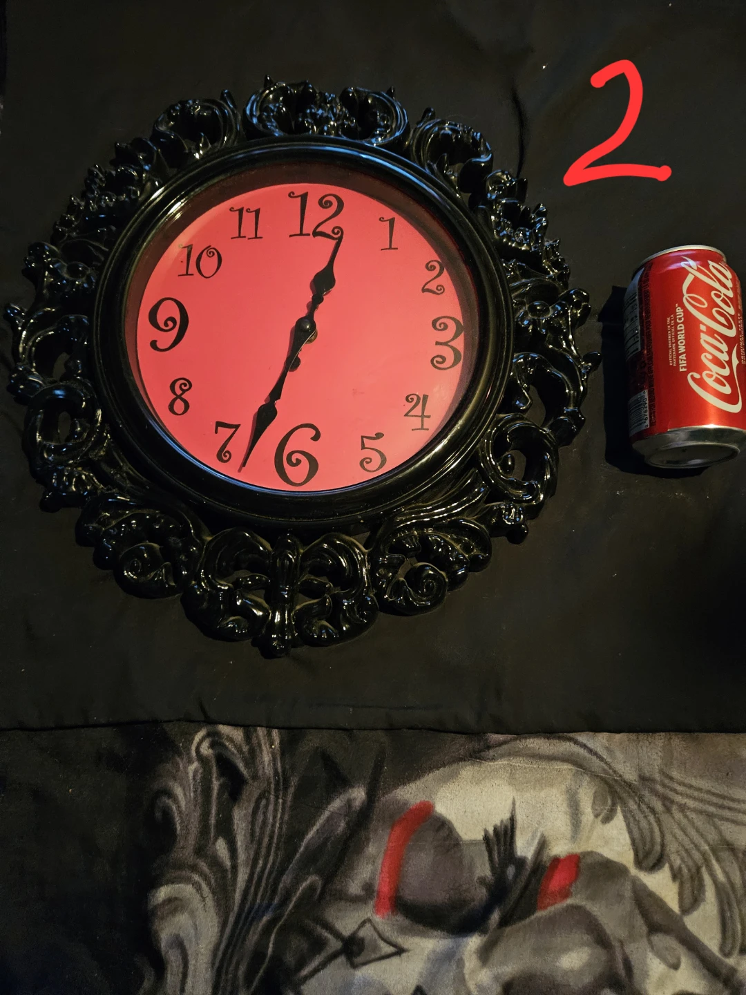 Ornate Black and Red Wall Clock - photo 2