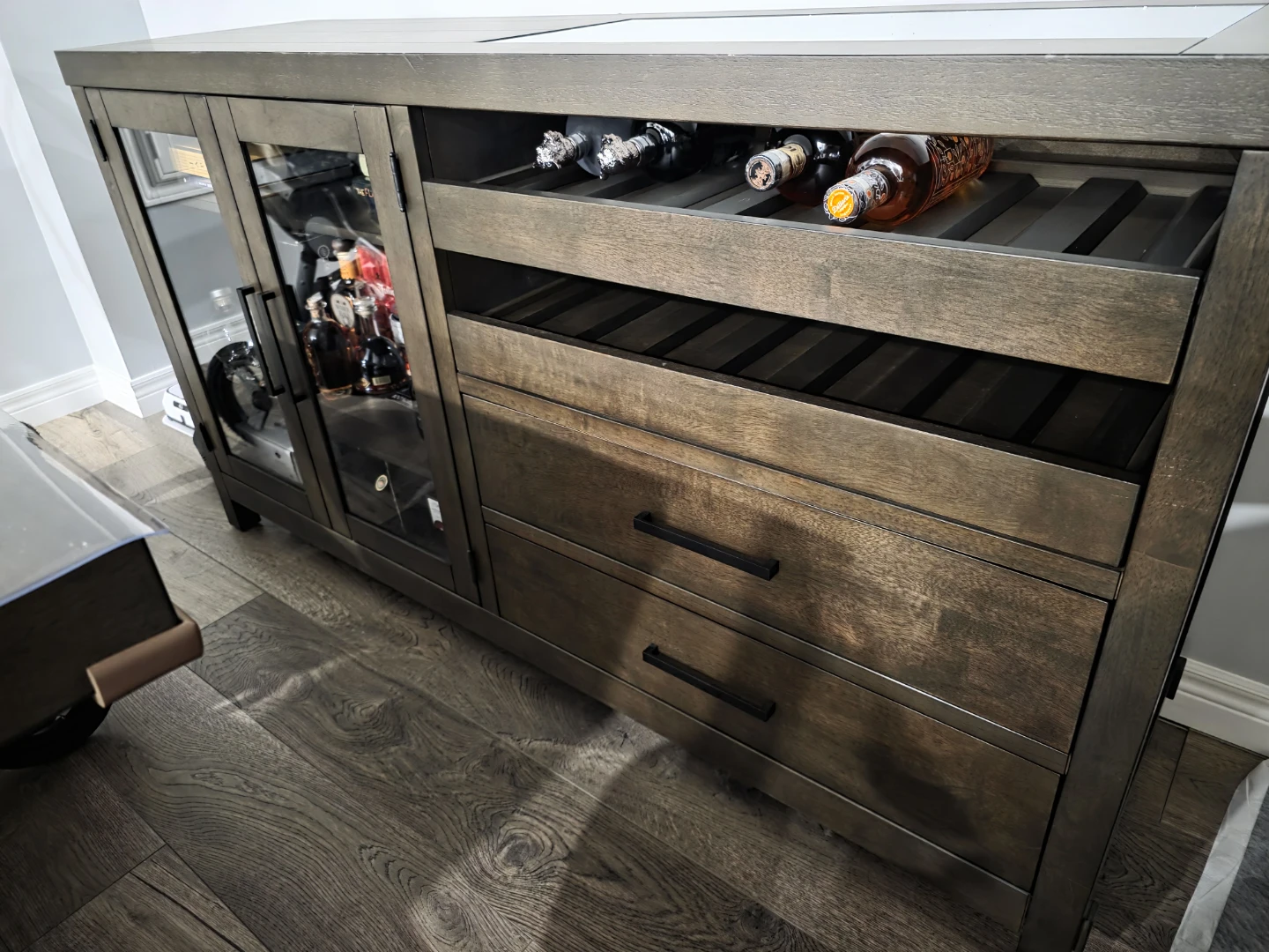 Dark Wood Bar Cabinet with Wine Rack