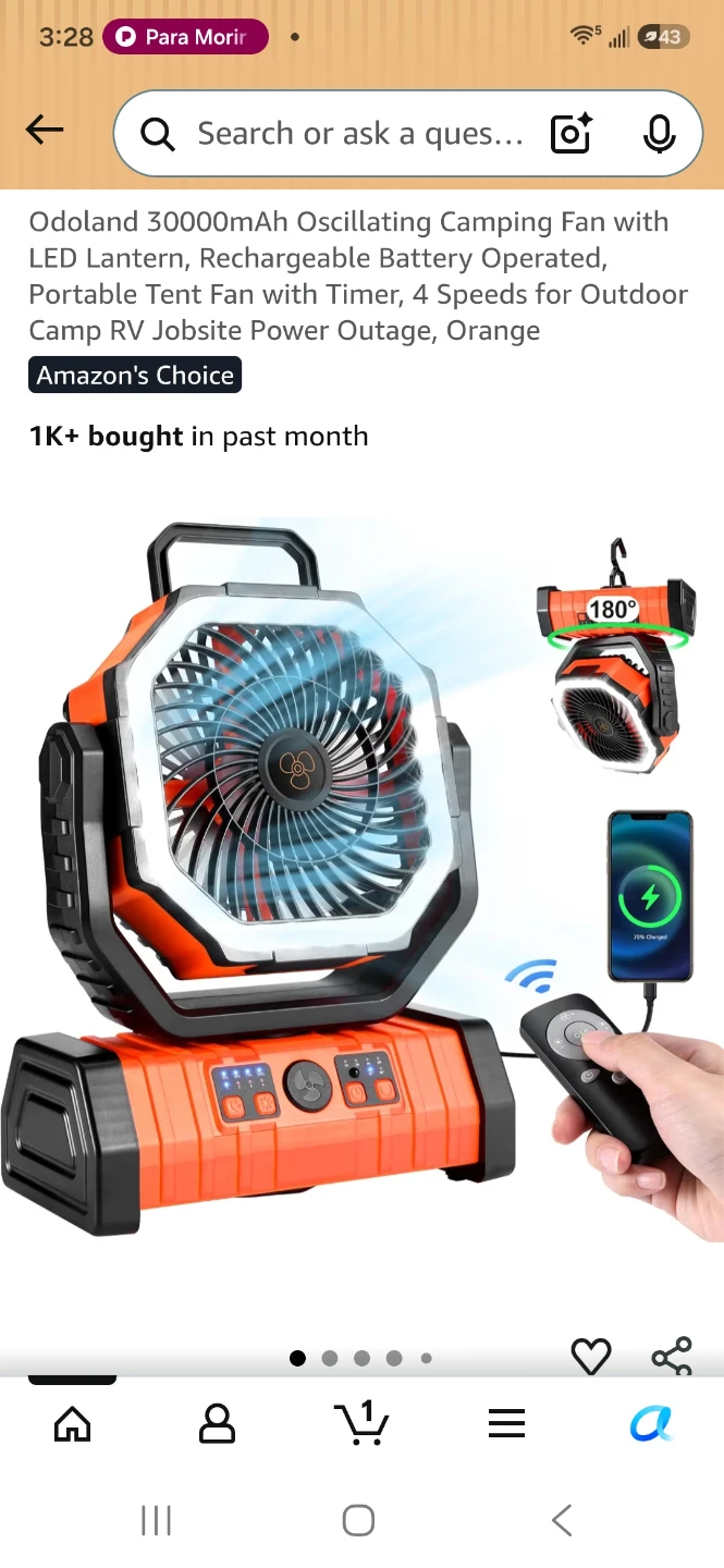 Odoland 30000mAh Oscillating Camping Fan with LED Lantern