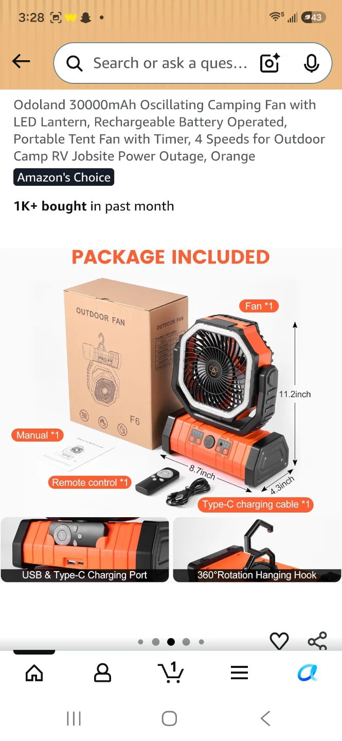 Odoland 30000mAh Oscillating Camping Fan with LED Lantern - photo 2
