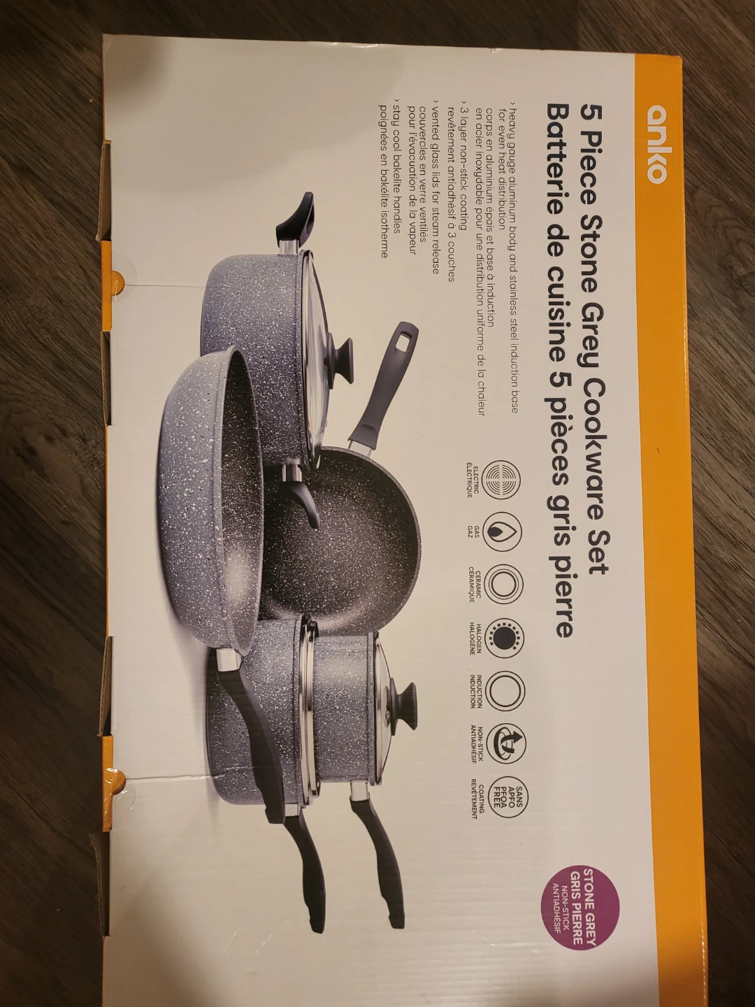 Anko 5 Piece Stone Grey Cookware Set