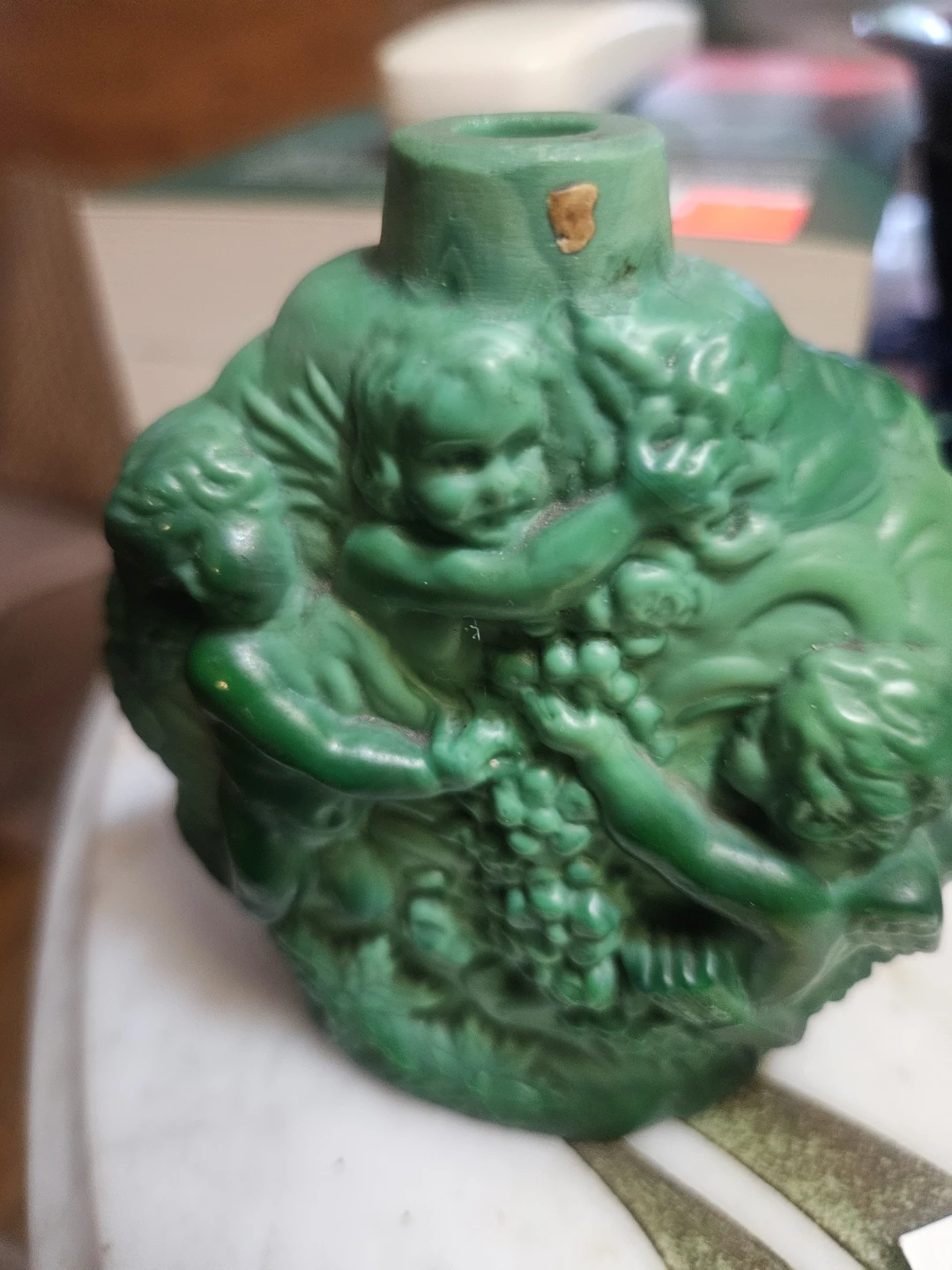 Green Malachit Chech Cherub and Grapevine Decorative Bottle