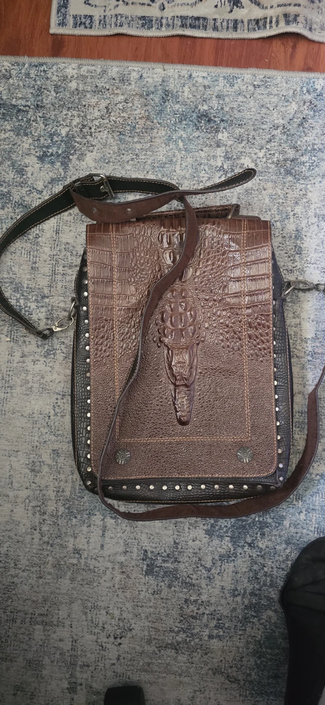Brown Faux Crocodile Embossed Shoulder Bag