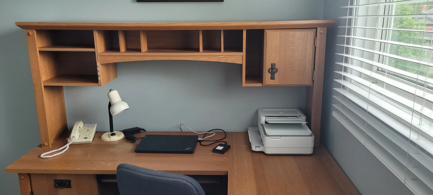 Wooden L-Shaped Desk with Hutch