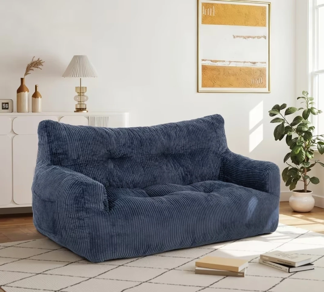 Grey Corduroy Bean Bag Loveseat - photo 2