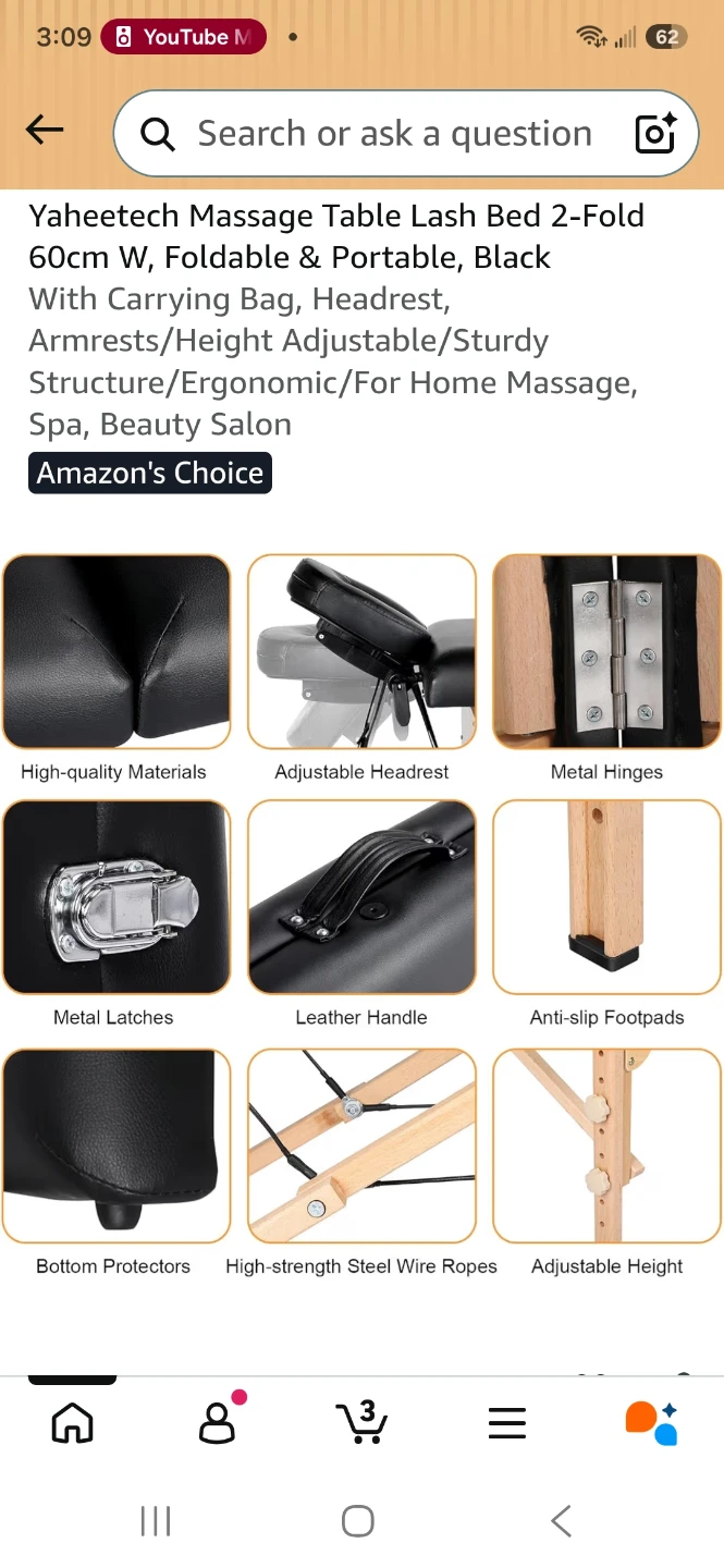 Yaheetetch 2-Fold Massage Table Black - photo 2