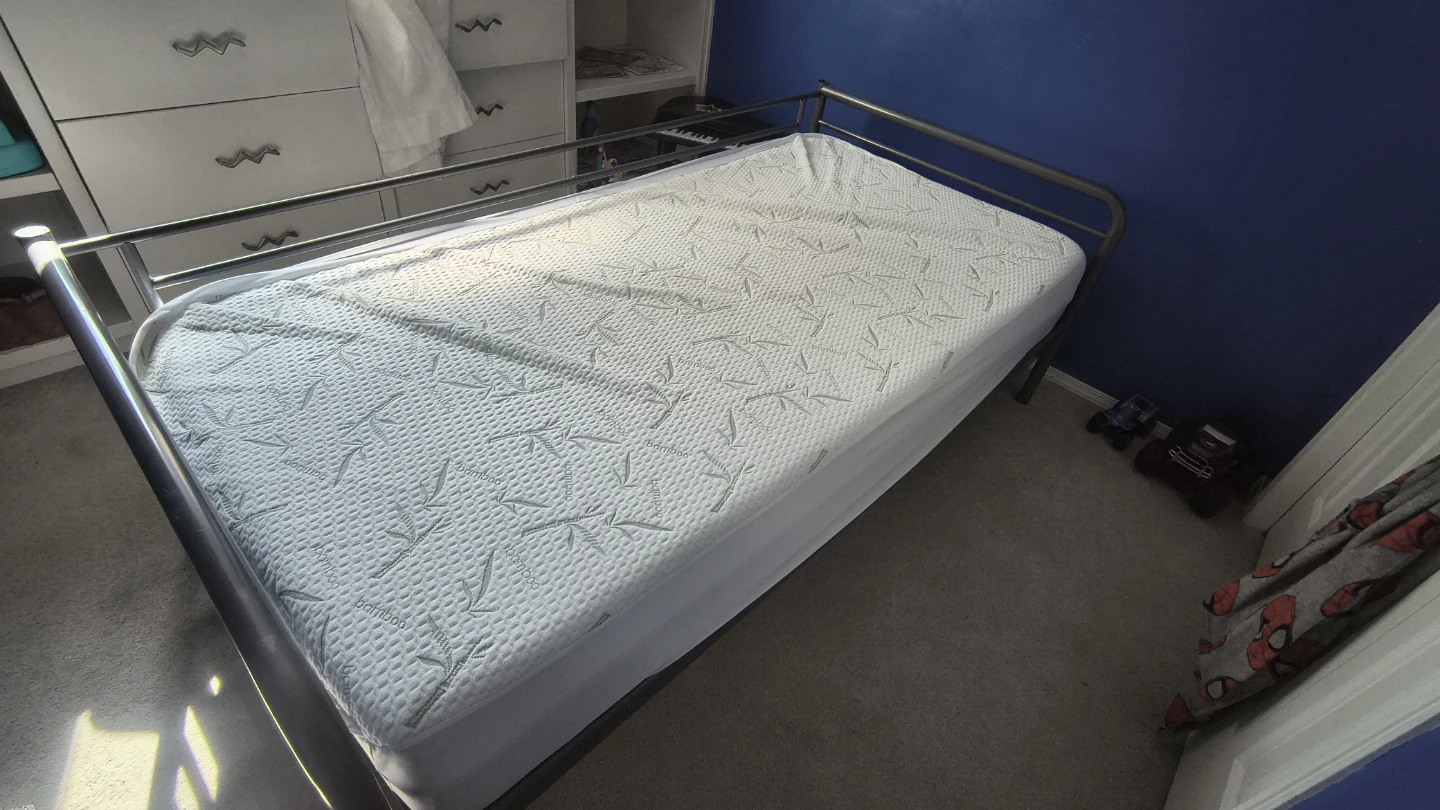 Twin IKEA Bed Frame with Endy Mattress + Protector