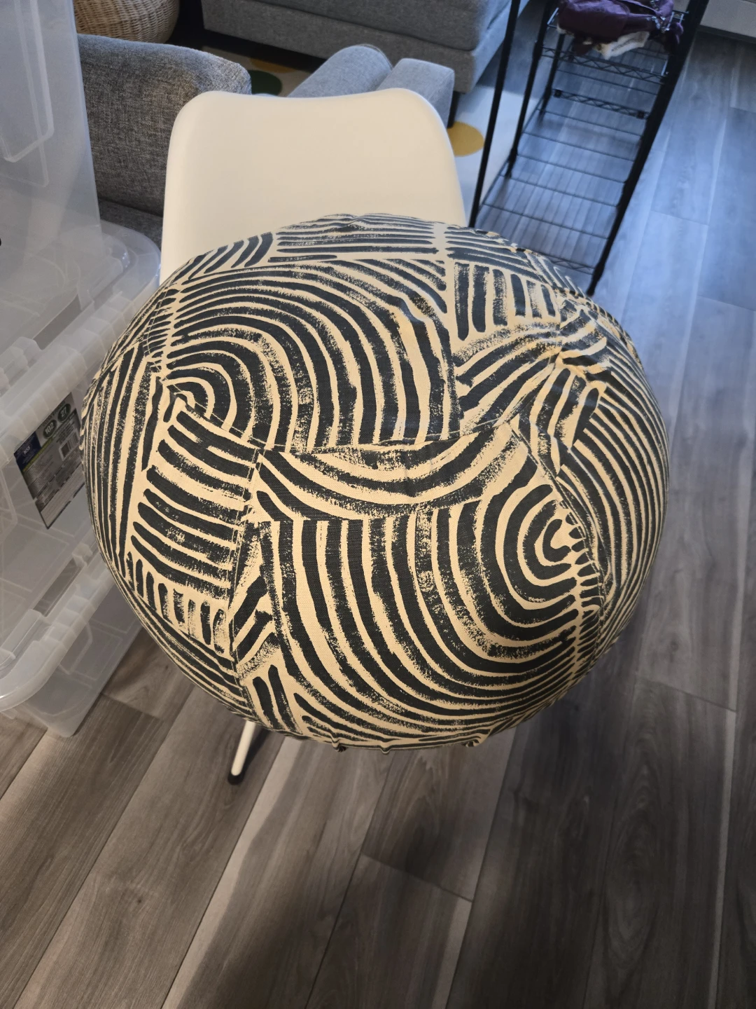 Round Ottoman Pouf with Abstract Pattern