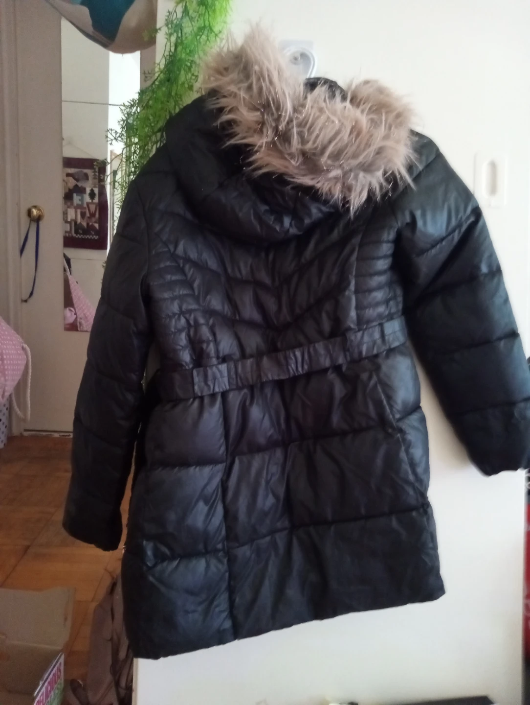 Black Puffer Coat with Faux Fur Hood