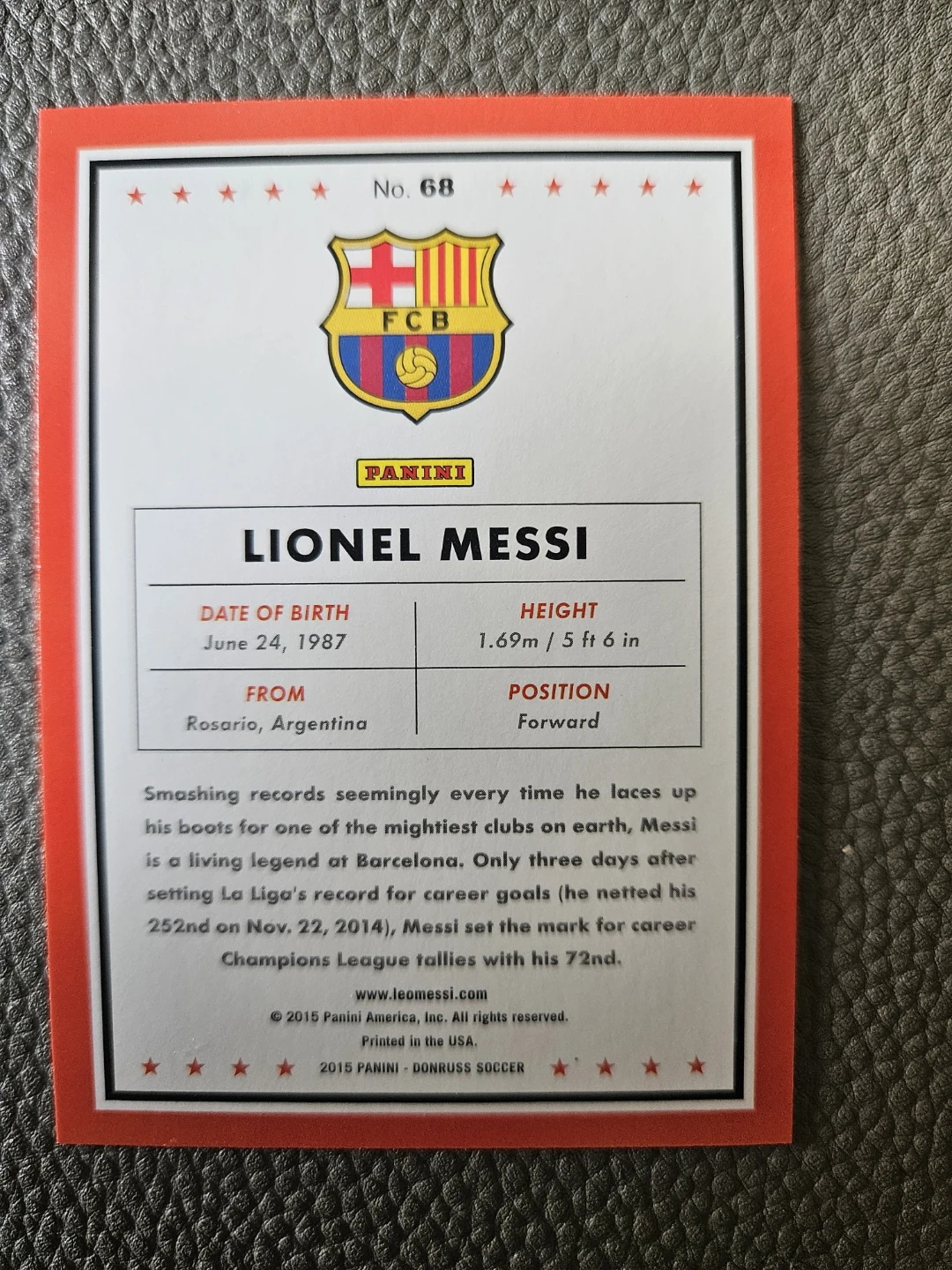 2015 Panini Donruss Soccer Lionel Messi Trading Card - photo 2