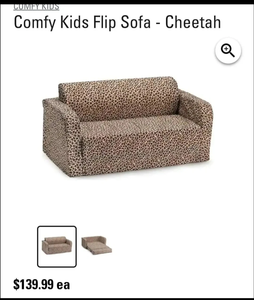 Comfy Kids Flip Sofa - Cheetah