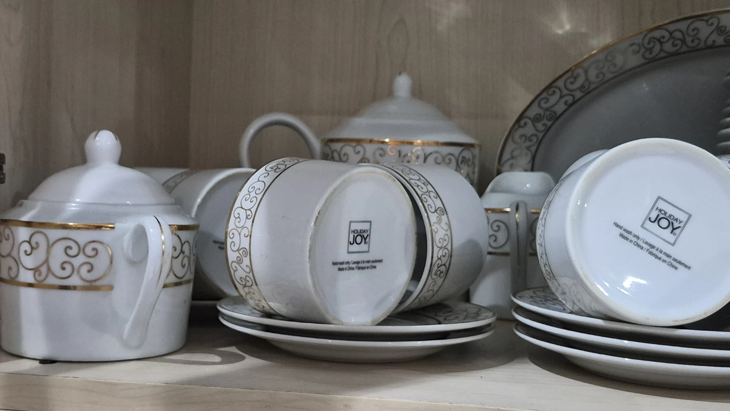 Holiday Joy White & Gold Trimmed Porcelain Tea Set