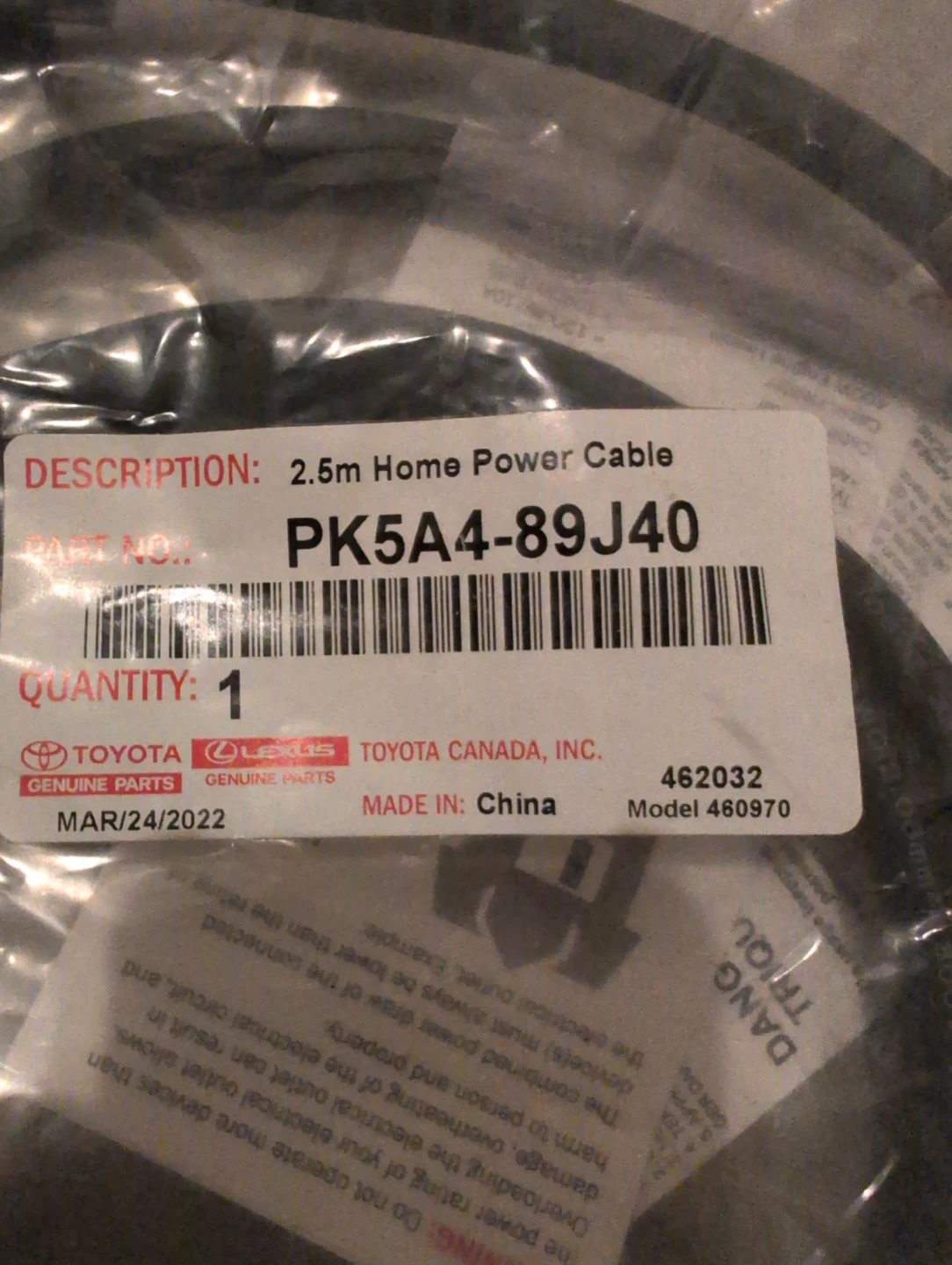Toyota 2.5m Home Power Cable PK5A4-89J40 - photo 2