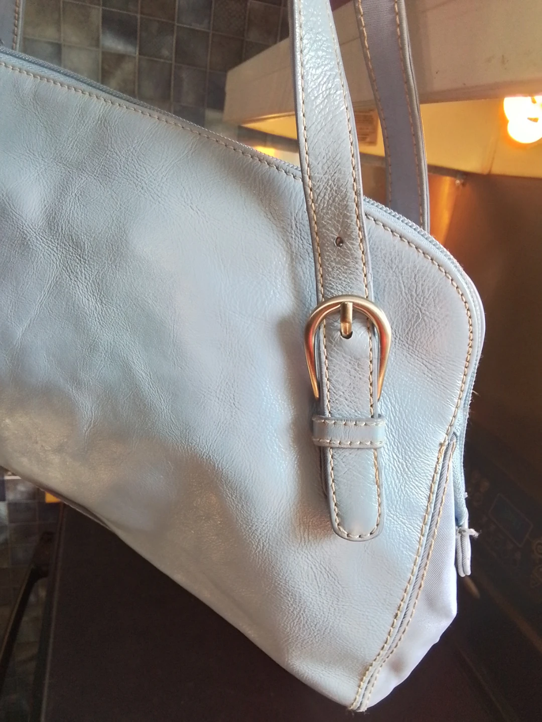 Vintage Franco Sarto Y2K Blue Leather Bowler Bag East-West - photo 3