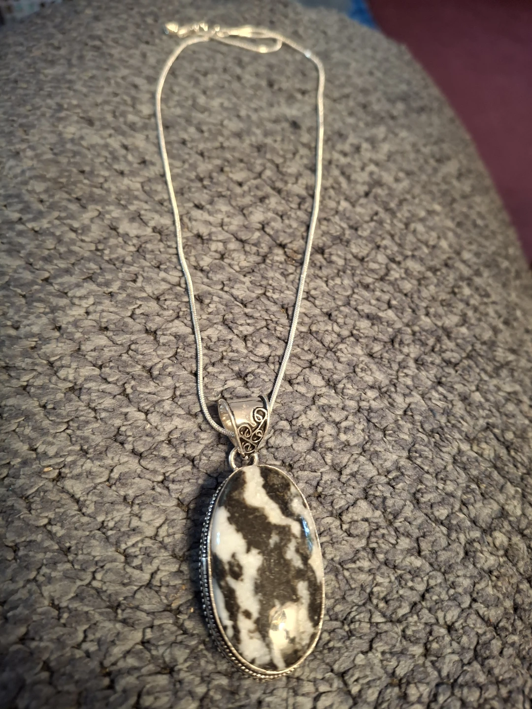 Sterling Silver Black and White Jasper Necklace Pendant Necklace - photo 4