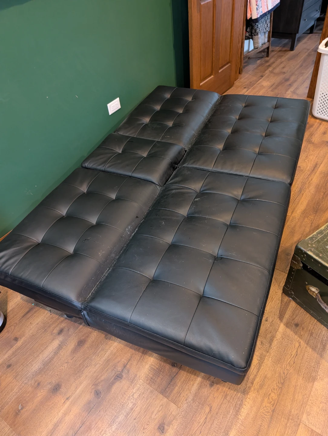 Black Faux Leather Futon Sofa with Cup Holders - photo 3