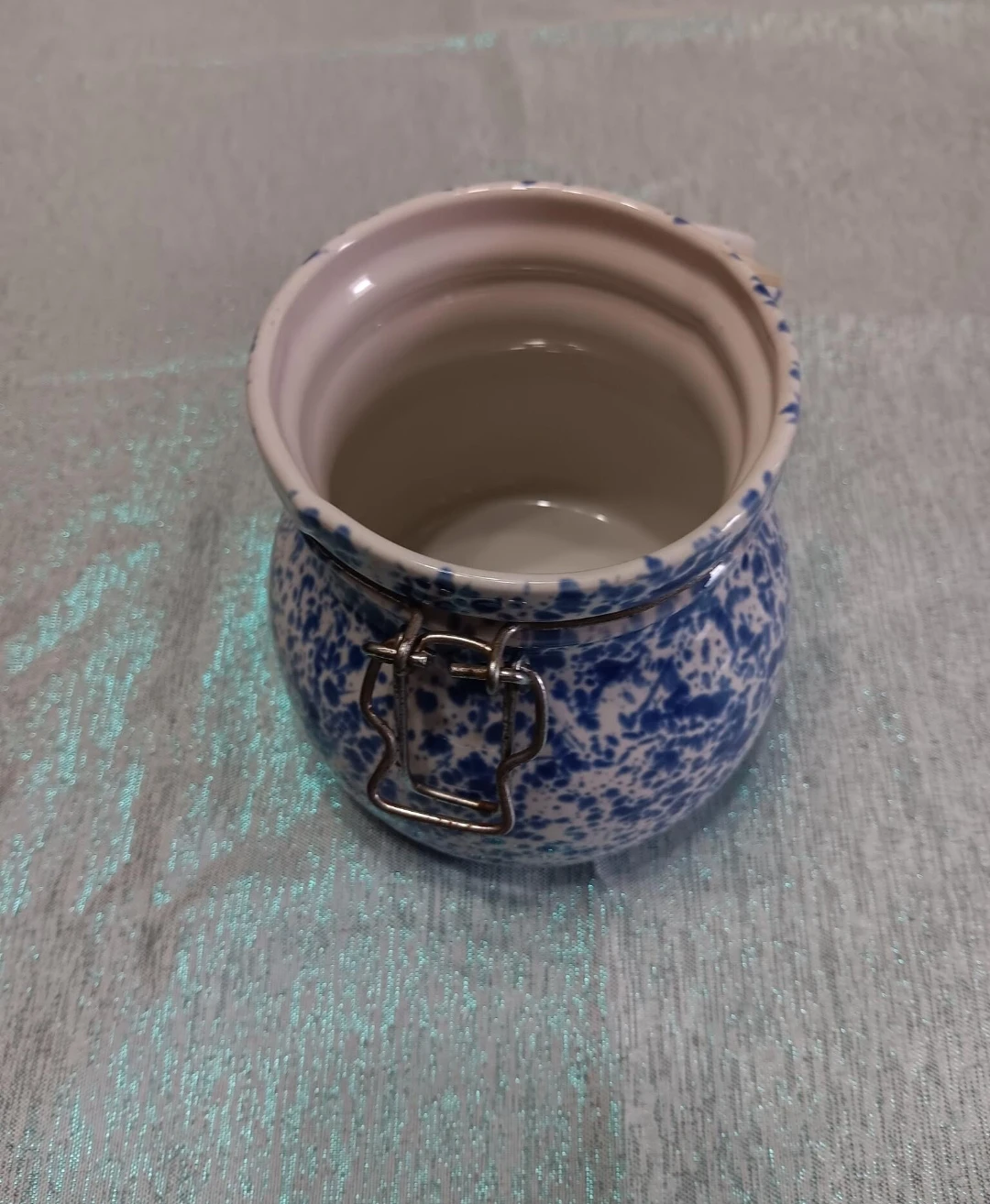 Ceramic Blue and White Speckle Storage Jar - photo 2
