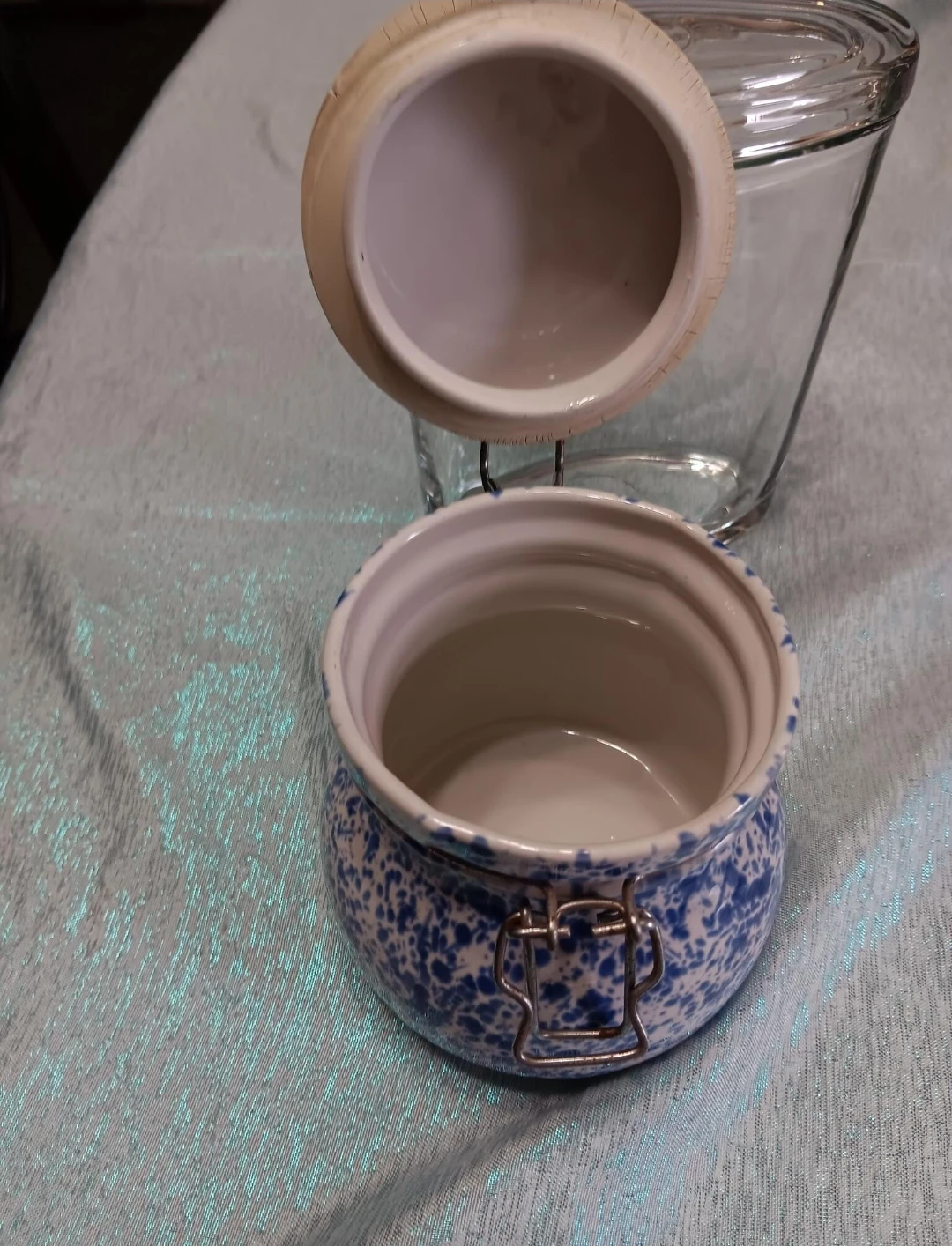 Ceramic Blue and White Speckle Storage Jar - photo 3