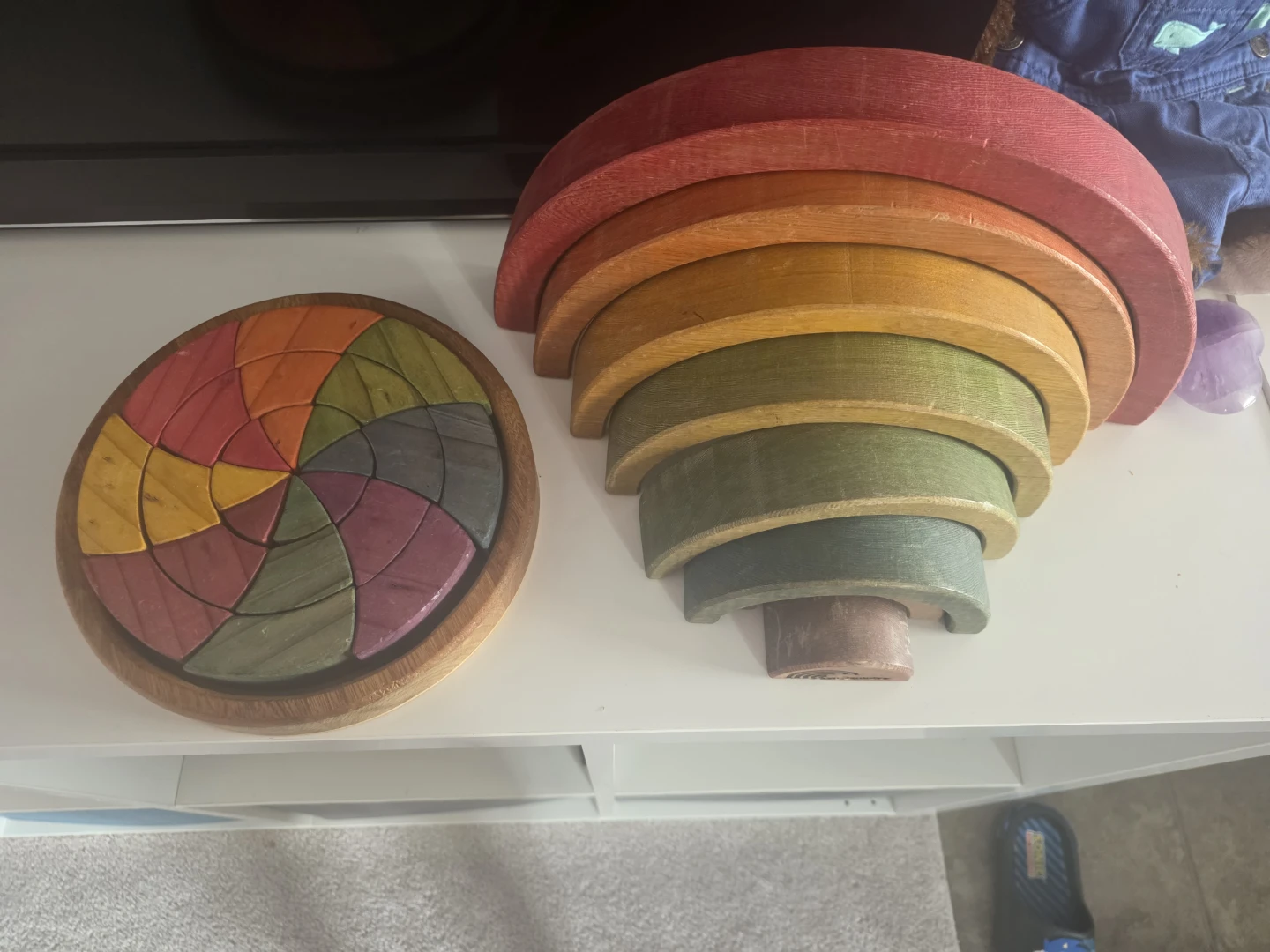 Wooden Rainbow Stacker and Puzzle Set