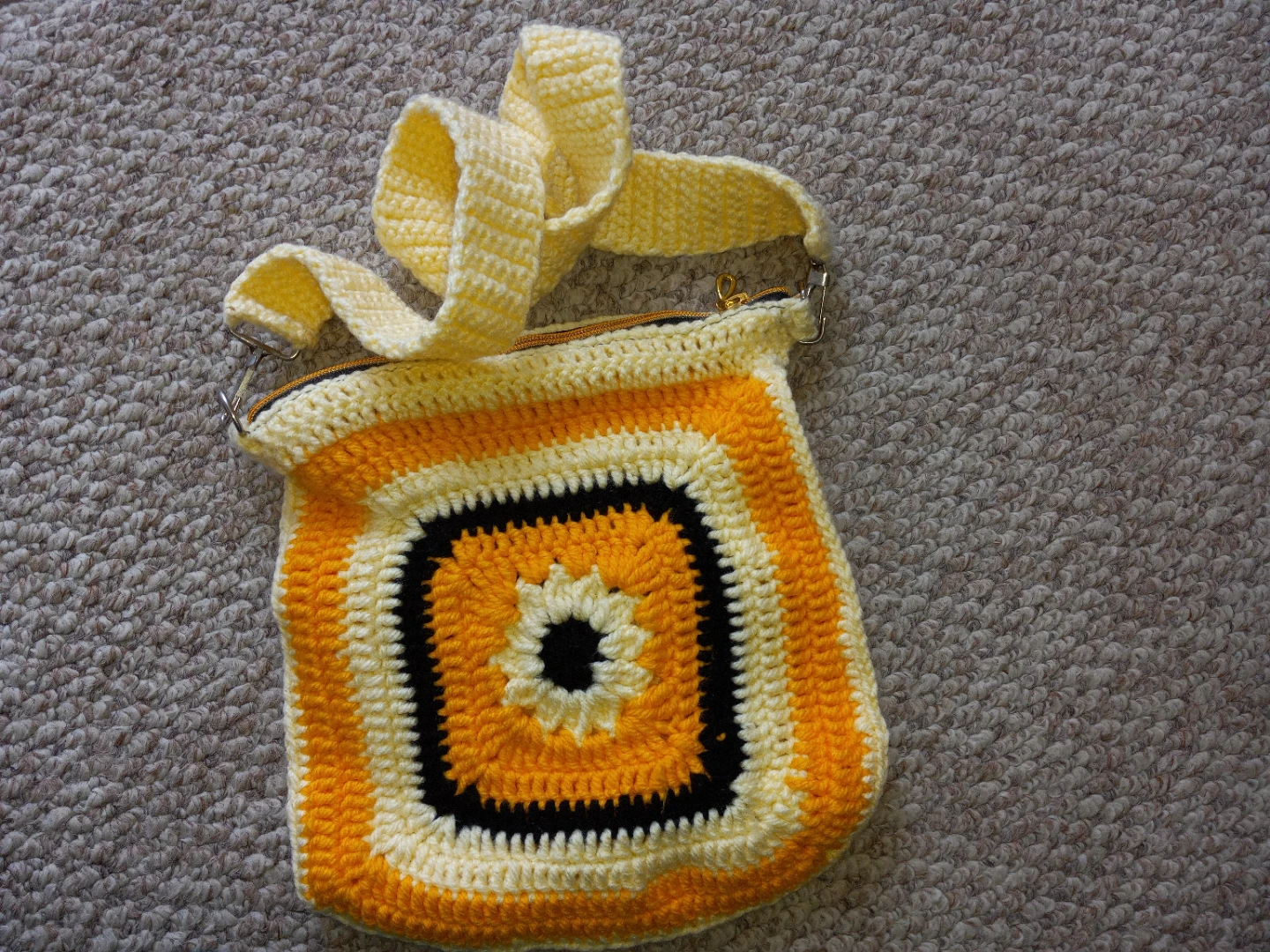 Handmade Crochet Bag with Yellow Strap - photo 2