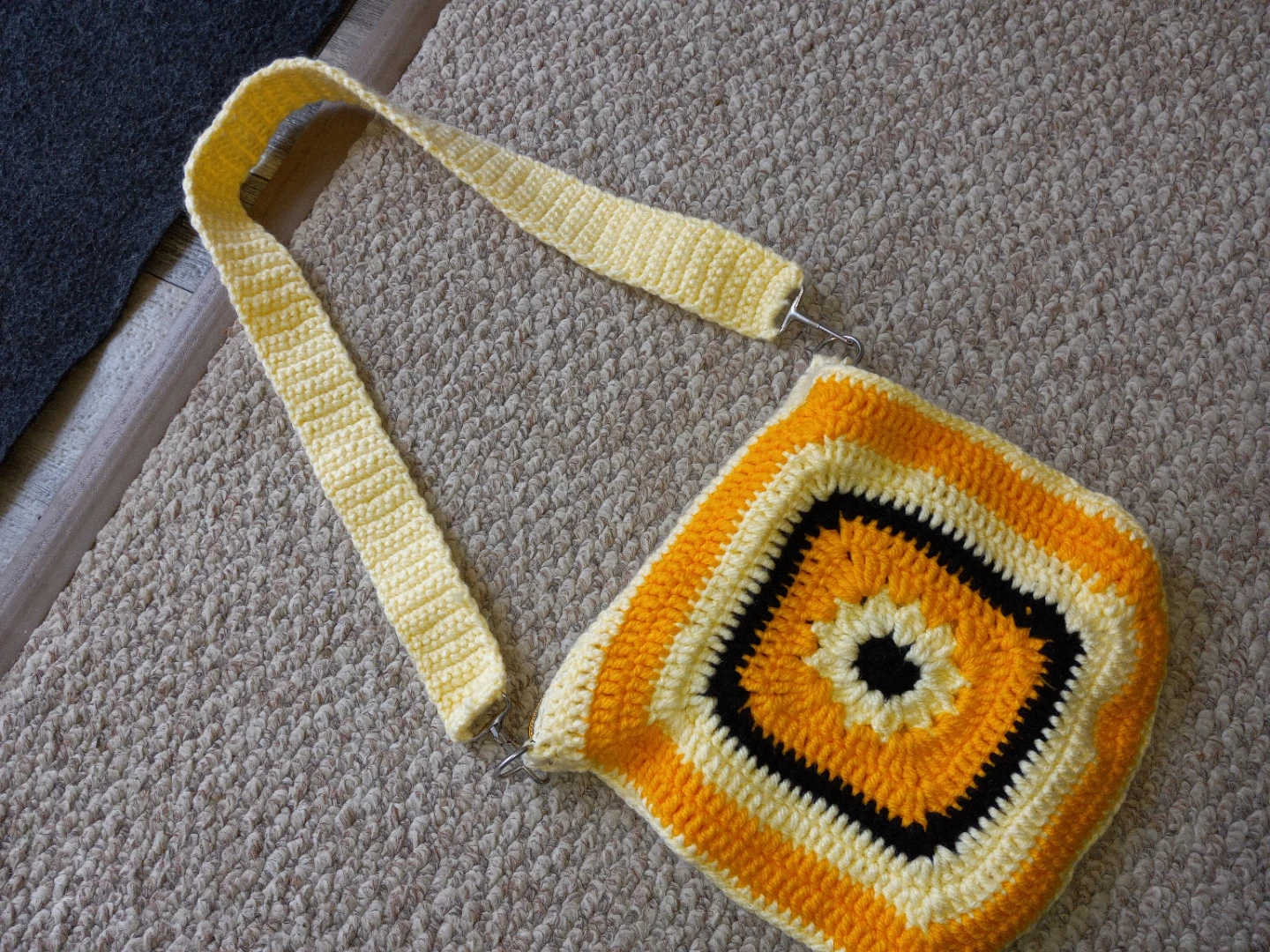 Handmade Crochet Bag with Yellow Strap - photo 4