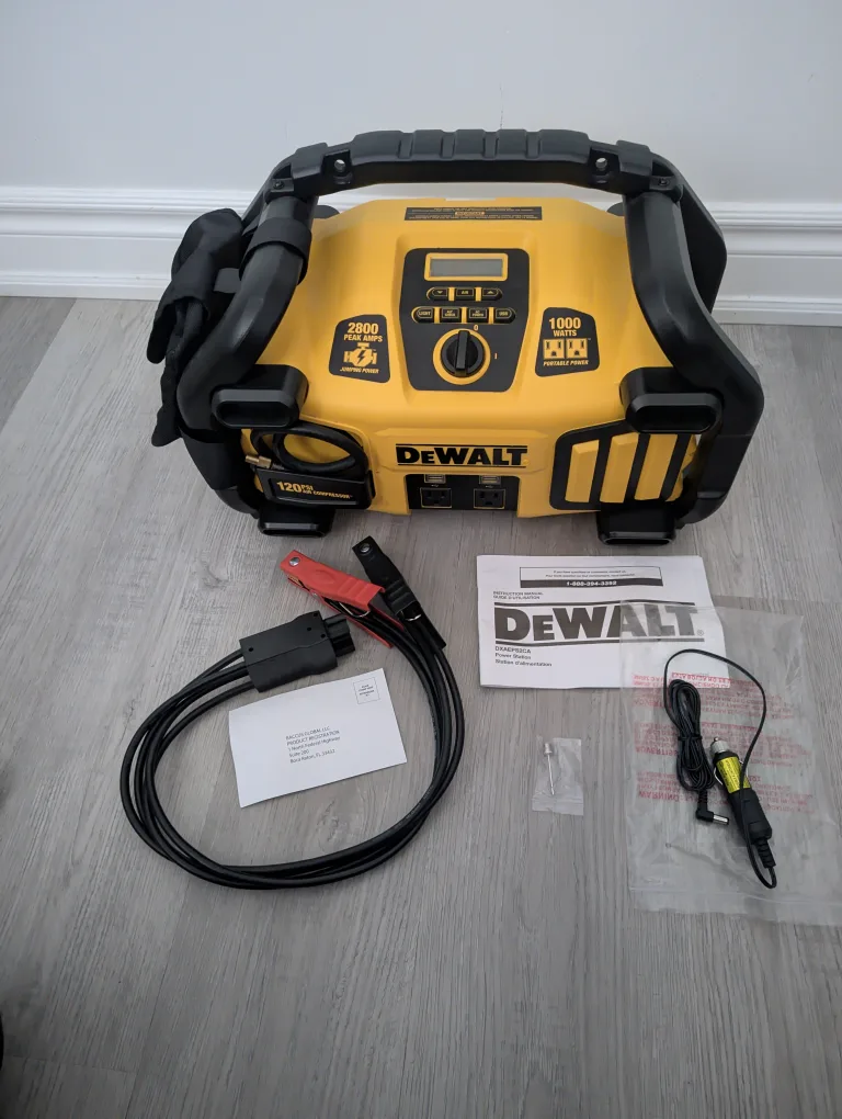 DeWALT power station unit with jump starter and air compressor