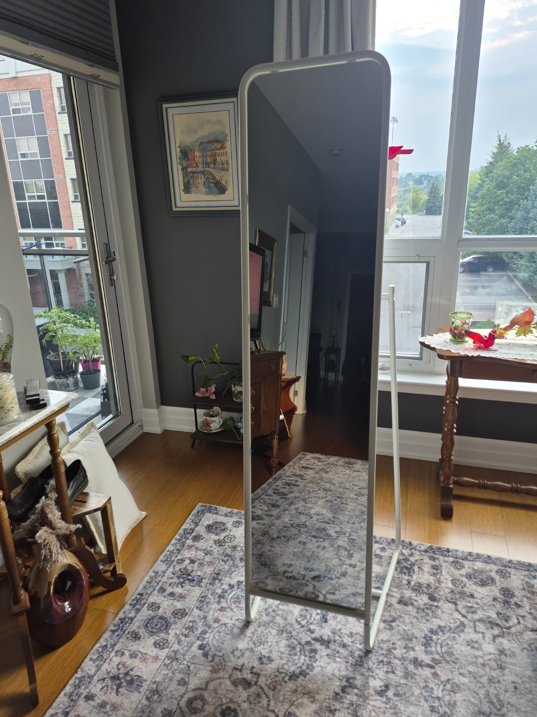 White Full Length Standing Mirror with Hooks