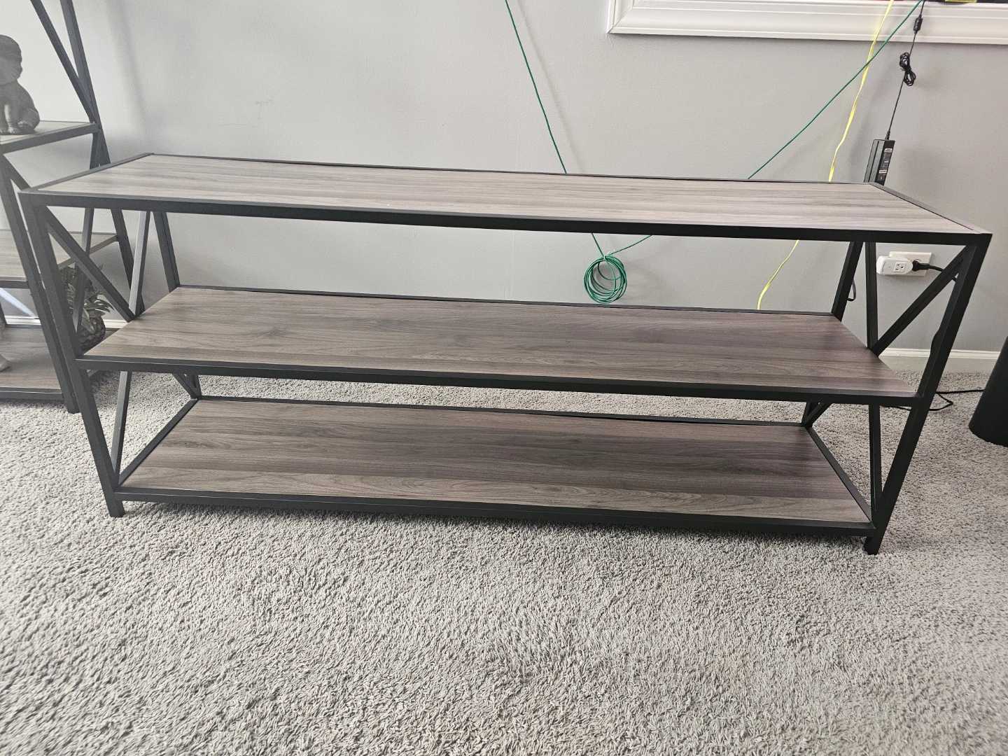 3-Tier Metal Wood Grain Shelf Unit