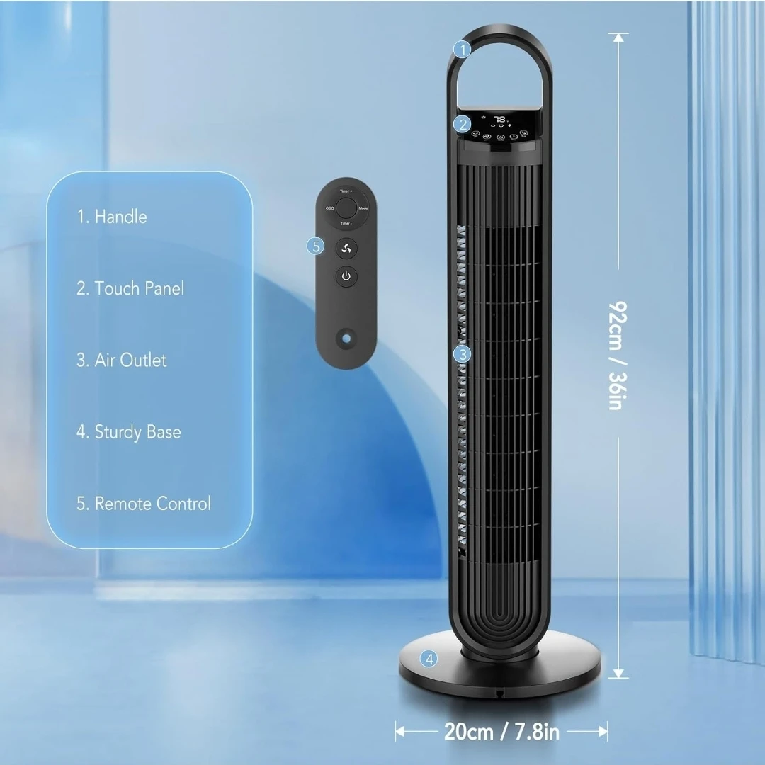 Black Tower Fan with Remote Control - photo 2