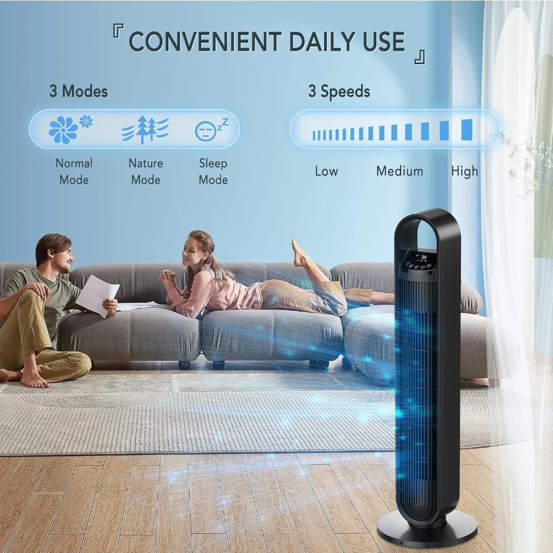 Black Tower Fan with Remote Control - photo 4