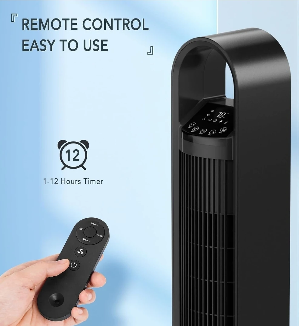 Black Tower Fan with Remote Control - photo 5