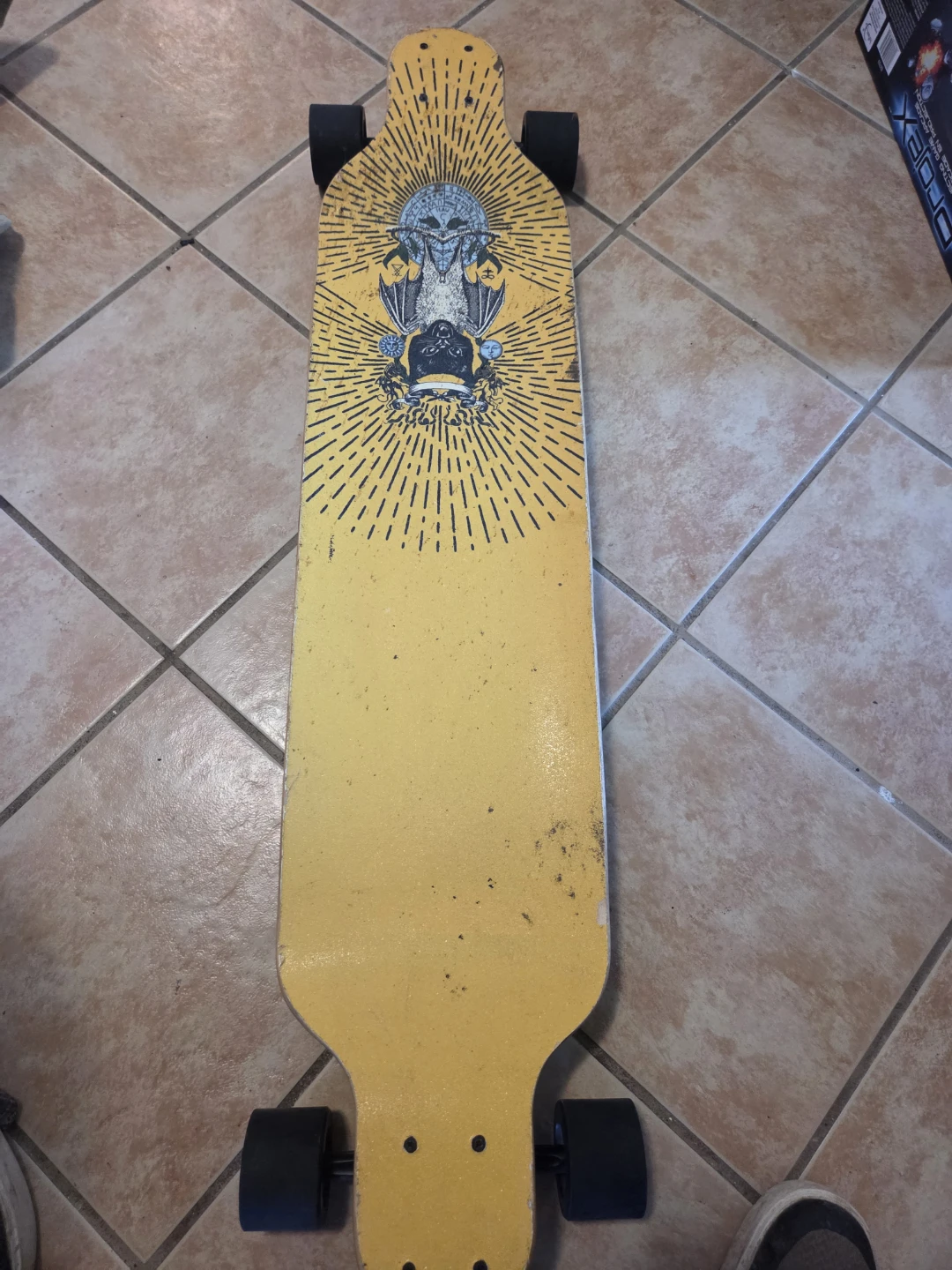 Yellow Longboard Skateboard with Graphic