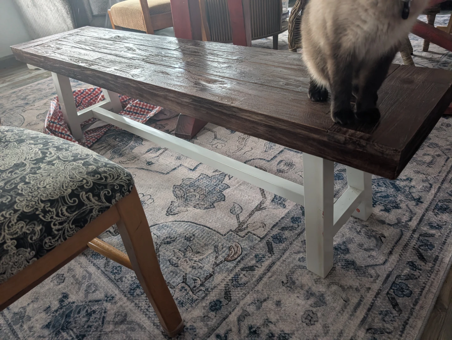Wooden Bench with White Legs