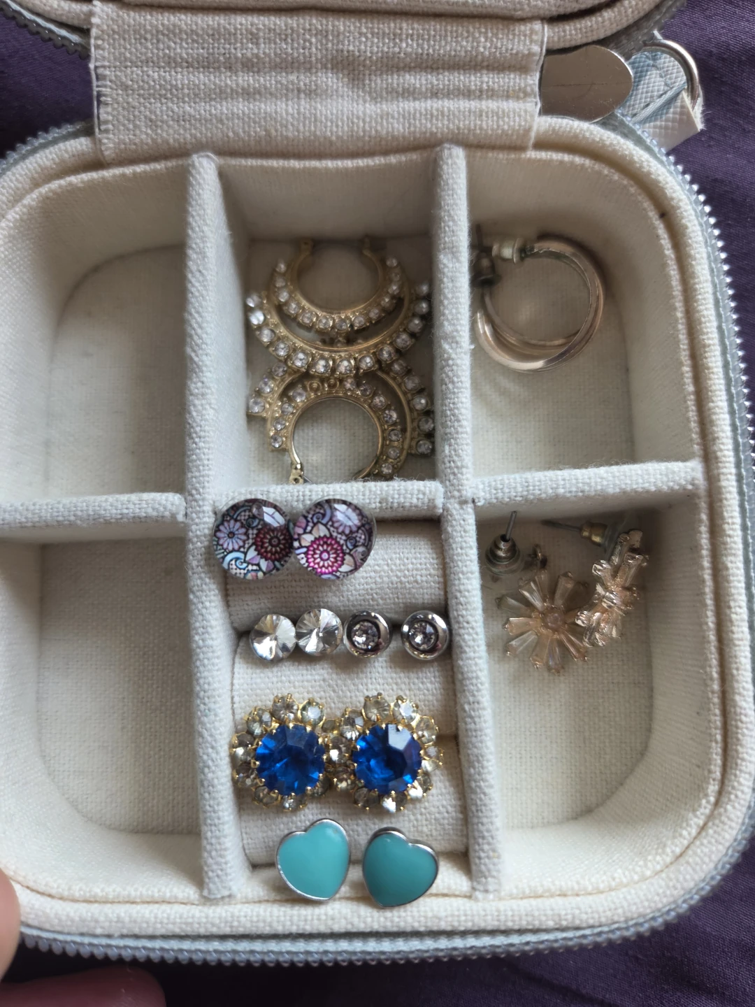 Milly Jewelry Organizer Box Zebra Print and 8 pairs of earrings