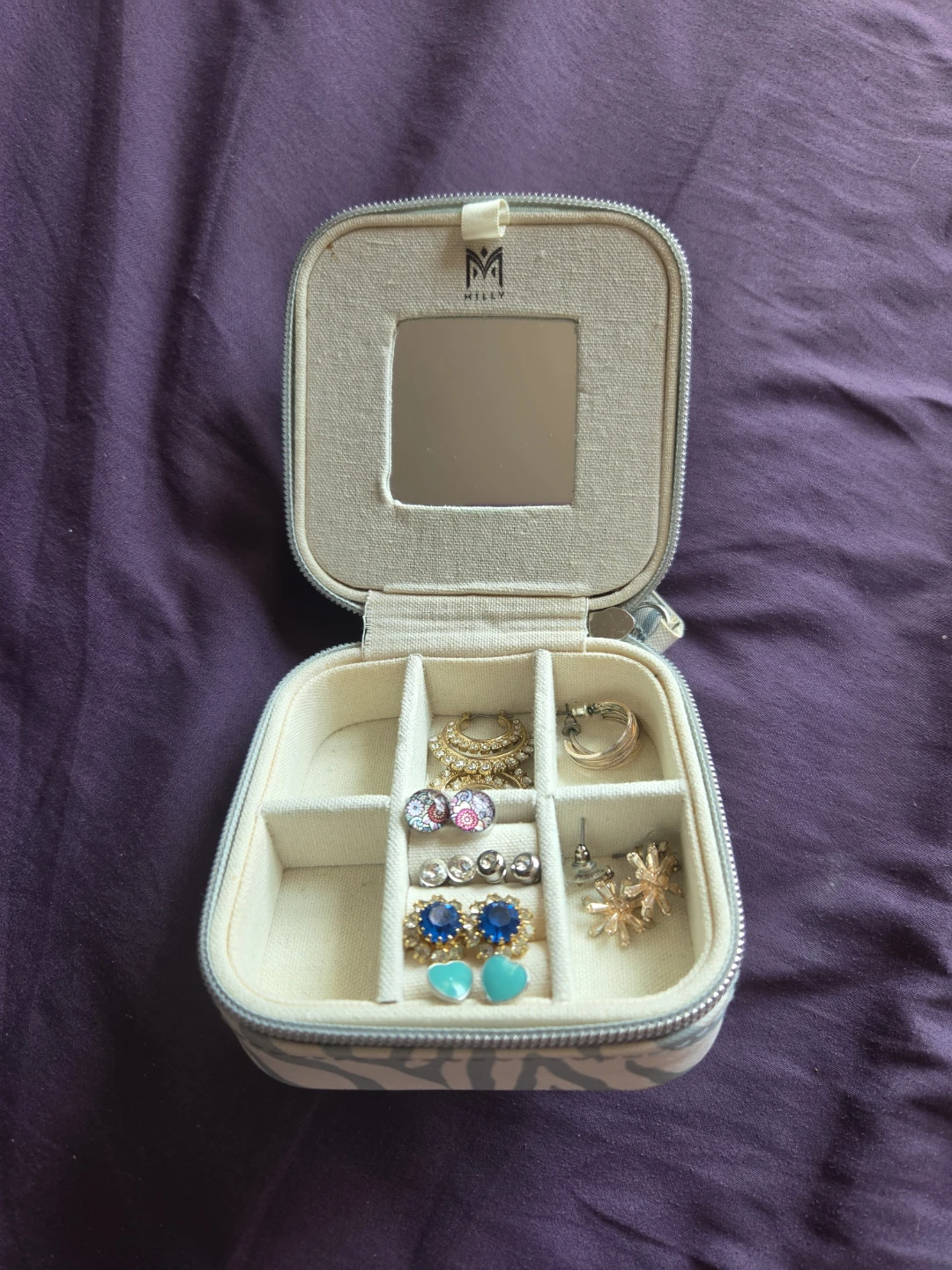 Milly Jewelry Organizer Box Zebra Print and 8 pairs of earrings - photo 2