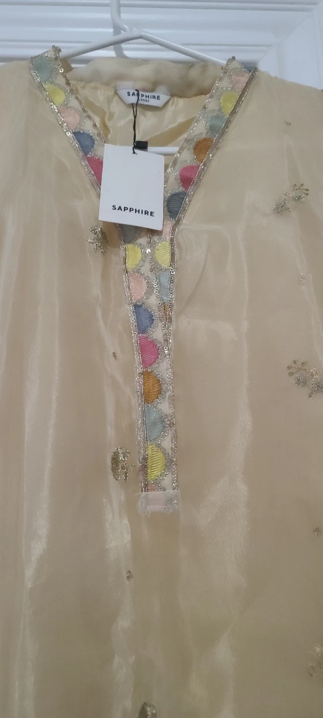 Sapphire Cream Embroidered Kameez Kurti Top with pant