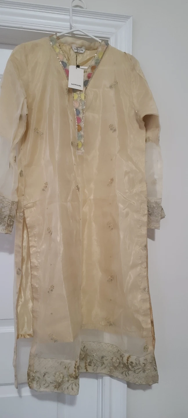 Sapphire Cream Embroidered Kameez Kurti Top with pant - photo 3