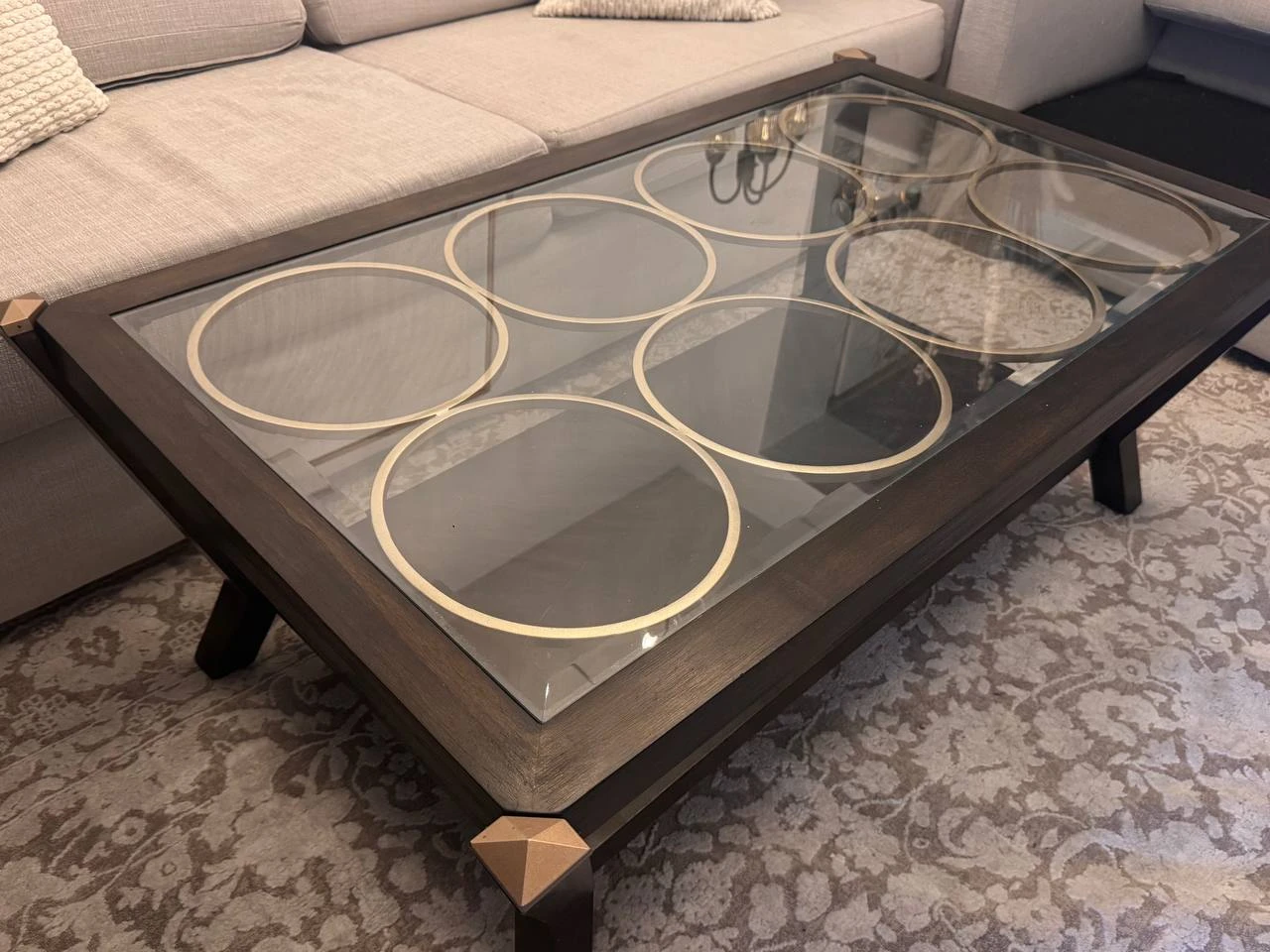 Dark Wood Coffee Table with Glass Top - photo 3