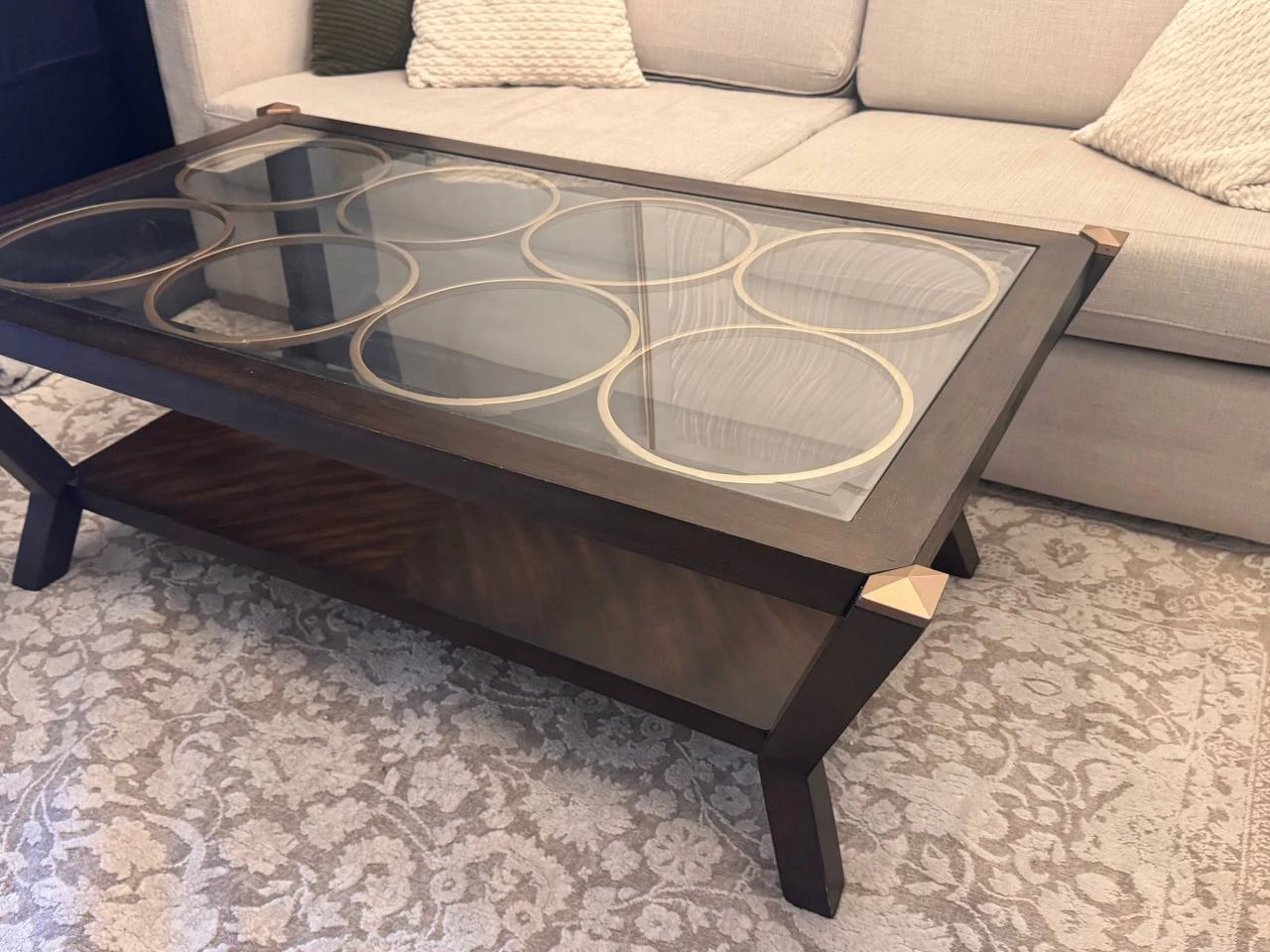 Dark Wood Coffee Table with Glass Top - photo 4