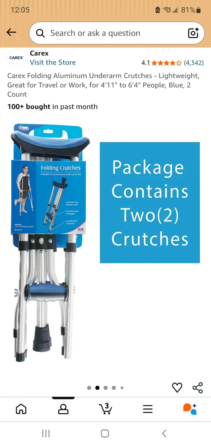 Brand New Carex Folding Aluminum Underarm Crutches - Blue - photo 3