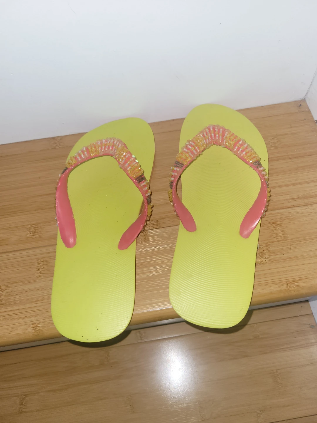 Yellow Flip Flops with Beaded Straps