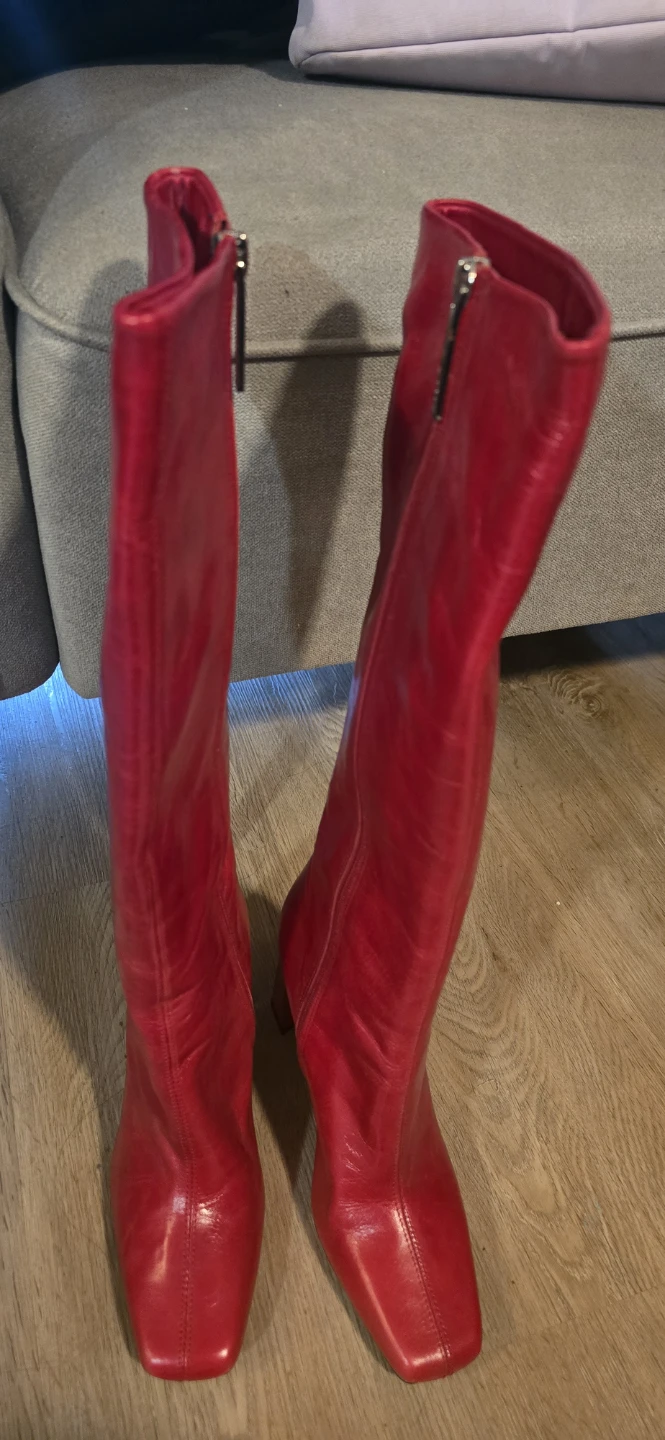 Red Leather Knee-High Boots