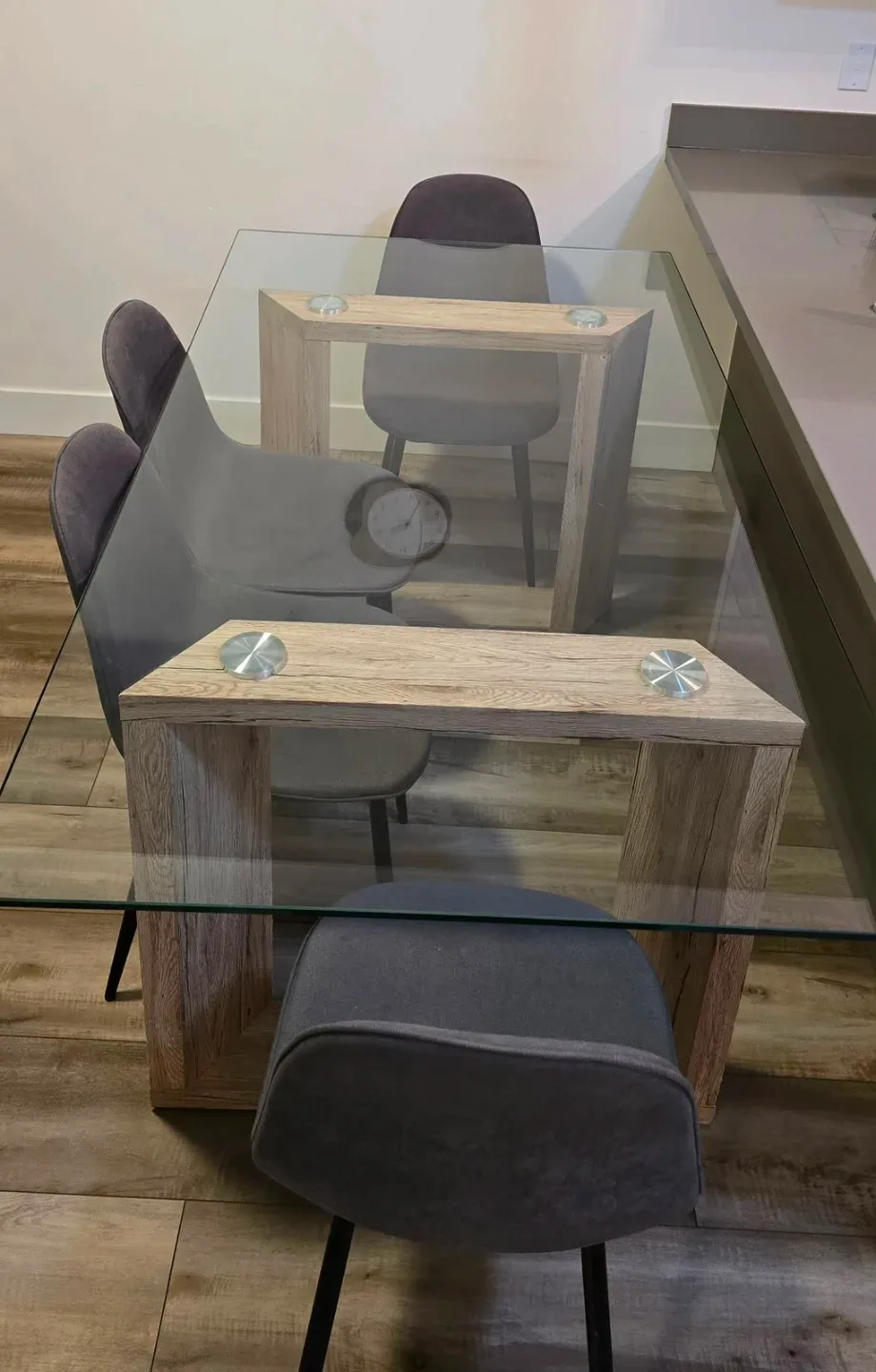 Glass Top Dining Table with Wooden Legs
