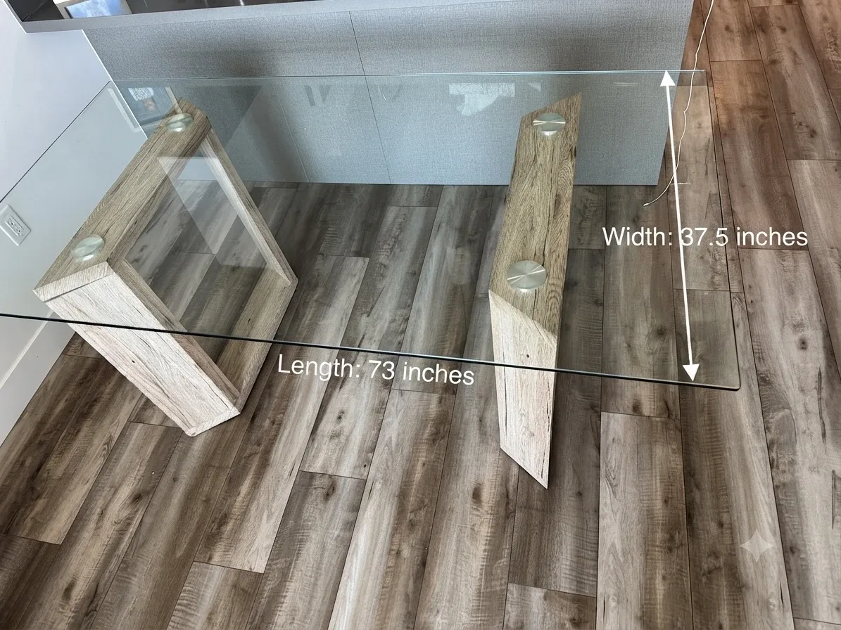 Glass Top Dining Table with Wooden Legs - photo 2